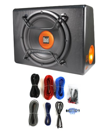 New Dual ALB12 12" 300W Amplified Car Subwoofer with Enclosure + 8 Gauge Amp Kit