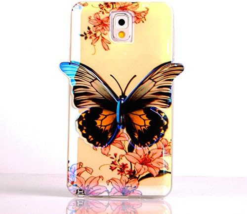 Note 3 Case,Galaxy Note 3 Case,AnKey Note 3 TPU Case- 3D Blu-Ray Orange Beauty Butterfly Flexible Rubber Gel Bumper Scratch Soft Silicone IMD Case Cover For Sumsung Galaxy Note 3