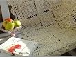 Vintage Hand Crochet Blooming Flower Table Cloth Ecru