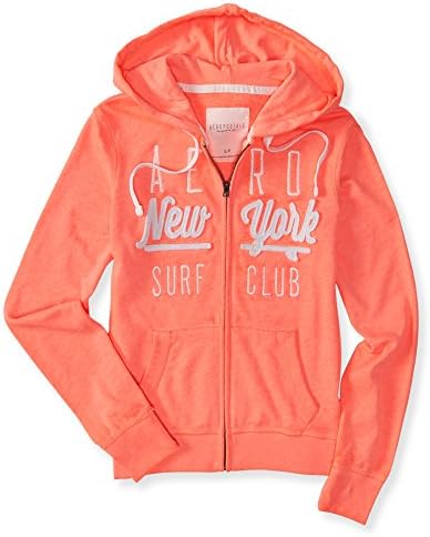 Aeropostale Women's Aero Surf Club Full-Zip Hoodie S Dayglow Coral Neon