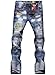 Mens Torn Patched Holey Washed Words Washed Straight Leg Casual Denim Jeans