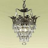 AF Lighting 7507-1H Sovereign Candle Base Mini Chandelier, Antique Gold with Glass Diamond Crystals and Beads
