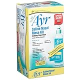 Ayr Saline Nasal Rinse Kit Soothing Sinus Wash, 100-Count Saline Nasal Rinse Mixture Packets Plus Applicator Bottle (Pack of 2)