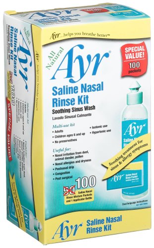 Best Price Ayr Saline Nasal Rinse Kit Soothing Sinus Wash, 100-Count Saline Nasal Rinse Mixture Packets Plus Applicator Bottle (Pack of 2)