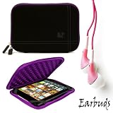 Black with Purple Trim Smart Aero Protection Design Slim Soft Suede Cover Carrying Sleeve Case with Extra Accessory Back Pocket Pandigital Novel 7 inch Multimedia Color eReader Android OS Tablet + Includes 4-inch ebigvalue Determination Hand Strap + Includes a Crystal Clear High Quality HD Noise Filter Ear buds Earphones Headphones ( 3.5mm Jack )