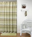 Sage Green tan brown earth tones Striped CRINKLE FABRIC SHOWER CURTAIN Bath Decor