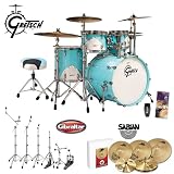 Gretsch Renown 57 Motor City Blue 5-Piece Shell Pack With Gibraltar 9601 Hardware Pack, Gibraltar 9611DC Foot Pedal, Gibraltar SC-GCA-TP Cymbal Arm, Sabian Xs20 Cymbal Set, Drum Set Survival Guide & LP201BK-P LP Rumba Shaker