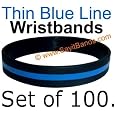 100 Thin Blue Line Silicone Wristbands In Support Memory Police Officer
