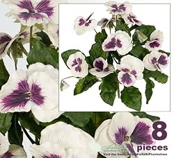 Eight 10" Pansy Artificial Silk Flower Bushes for Home Decoration