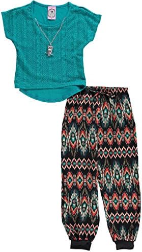 2 Tween Big Girls' "Pueblo Run" 2-Piece Outfit - teal, 10 - 12