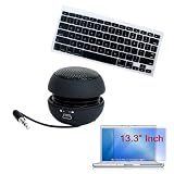 Black Soft Keyboard Silicone Cover + Clear Screen Protector + Black Mini Hamburger Speaker for Apple Macbook 13.3 Laptop
