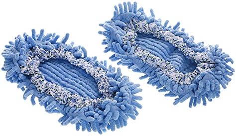 1pair Dust Cleaner Grazing Slippers House Bathroom Floor Cleaning Mop Cleaner Slipper Lazy Shoes Cover Microfiber (Blue)