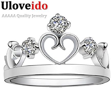 Salinla Jewelry Silver Jewelry Crown ring Fashion Crystal Jewerly topaze mystique Band Zircon Crystal Love Heart Vintage Wedding J413