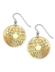 14K Yellow Gold Northwest Coast Native American Journey Of The Soul Earrings. Made in USA.