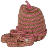 Kiwi Industries Hat And Booties Gift Set, Fuchsia/Camel Stripe
