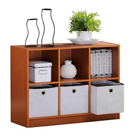 3 Tier by 3 Column, Storage Shelves Cabinet Bookcase Bookshelf Bookshelves with 3 Bin-Type...