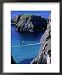 People Walking Across Carrick-A-Rede Rope Bridge to Small Rocky Island, Antrim, Northern Ireland Styles Framed Art Poster Print by Gareth McCormack, 18x22