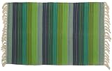 100% Cotton Flat Weave Green Rug Striped 2 X 3