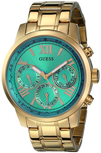 GUESS Women's U0330L5 Gold-Tone Multi-Function Watch with Green Dial