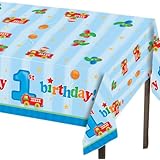 Creative Converting Fun at One Happy First Birthday Boy Plastic Table Cover, Rectangle 54 x 108"