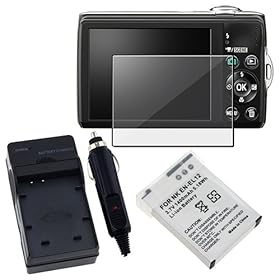eForCity Screen Protector+AC+Car Charger+EN-EL12 Battery For Nikon CoolPix S8100