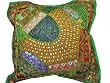 Beaded Green Zardozi Vintage Sari Decorative Green Floor Pillow Cushion Covers