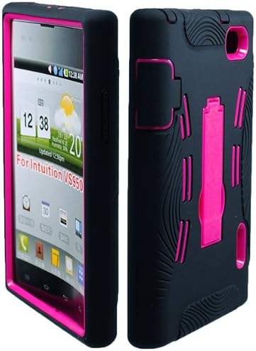Black Pink Double Layer Kickstand Hard Hybrid Gel Case Cover for Lg Intuition / Optimus Vu Vs950