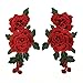 1pair Red Flower Embroidered Sew On Patches (Red)