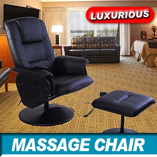 Professional Synthetic (or PU) Leather TV Office Massage Chair W/Ottoman-Black