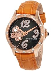 Stuhrling Original Womens 196.1245F27 Vogue Audrey Diamond Butterfly Automatic Skeleton Leather Strap Watch