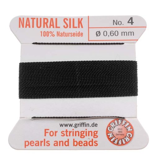 Griffin Silk Beading Cord & Needle Size 4 Jet Black