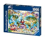 Disney World Map 1000 Piece Jigsaw Puzzle Featuring the entire Disney Family: Disney Princess, Donald Duck, Mickey Mouse, Peter Pan and many more!