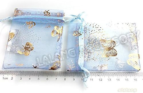 50pcs Light Blue Butterfly Organza Wedding Favours/XMAS Gift Bags 7x9cm