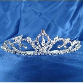 Bridal Wedding Tiara Crown With Round Center Crystal and Drop 44466