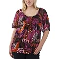 Pure Energy Junior Plus Short Sleeve Paisley Chiffon Boho Top - Black/Pink