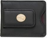 New England Patriots Gold Plated Oval Logo on Brown Leather Money Clip / Credit Card Holder