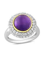 Sterling Silver, Yellow Rhodium Plated Amethyst and Cubic Zirconia Ring