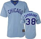 Carlos Zambrano Blue Majestic Light Pinstripe Cooperstown Replica Chicago Cubs Jersey