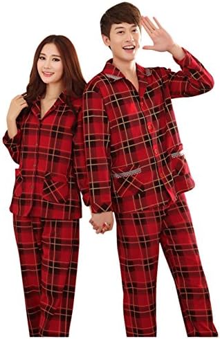 Joulifu Stylish Grids Cotton Matching Couples Men Women's Pajamas Set Medium Women Red