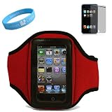 Red Armband Case for ipod Touch 4G Armband Arm Length 12" with Mirror Screen Protector for iTouch 4th Gen and Wristband