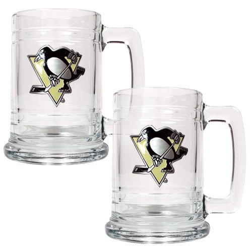 Pittsburgh Penguins NHL 2pc 15oz Glass Tankard Set- Primary Logo