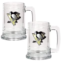 Pittsburgh Penguins NHL 2pc 15oz Glass Tankard Set- Primary Logo by Great American Products