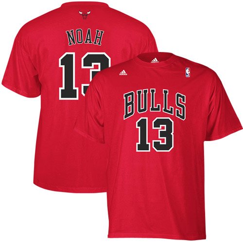 NBA adidas Chicago Bulls #13 Joakim Noah Red Net Number T-shirt (Large)