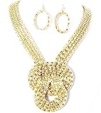 Gorgeous Designer Inspired Goldtone Mesh Knot Necklace Earring Set