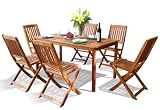 VIFAH V98SET4 Outdoor Wood 7-Piece Dining Set, Natural Wood Finish, 59 by 31.5 by 29-Inch