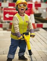 Construction Worker Set with Helmet, Goggles, Ear Muffs and Gloves.