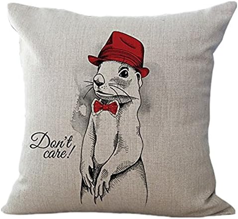 VVLuck Cotton Animal Printed Decorative Stuffed Cushion Square Shaped Pillow Case Hidden Zippered Cushion Cover Cotton Linen Throw Pillow Case for Kid's Room Decoration Standing Mouse 18"x18"