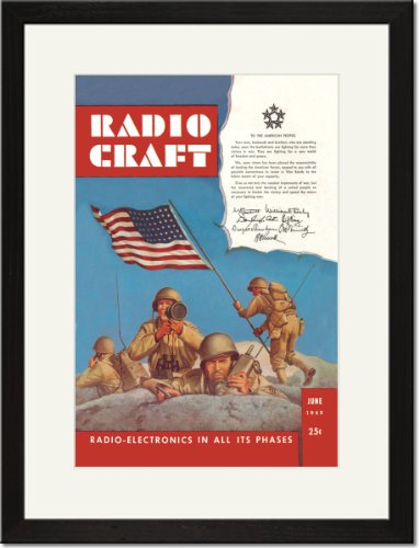 Black Framed/Matted Print 17x23, Radio Craft: American Soldiers Stake the Flag