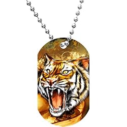 Wild Roaring Tiger Dog Tag Necklace