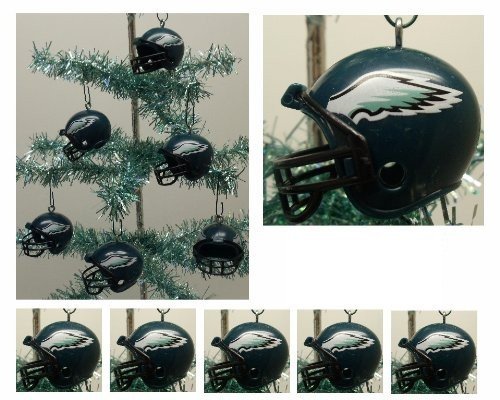 NFL Football Philadelphia Eagles Set of 6 Holiday Christmas Tree Ornaments Featuring Eagles Team Helmet Ornaments Ranging from 1.5" to 2" Tall
